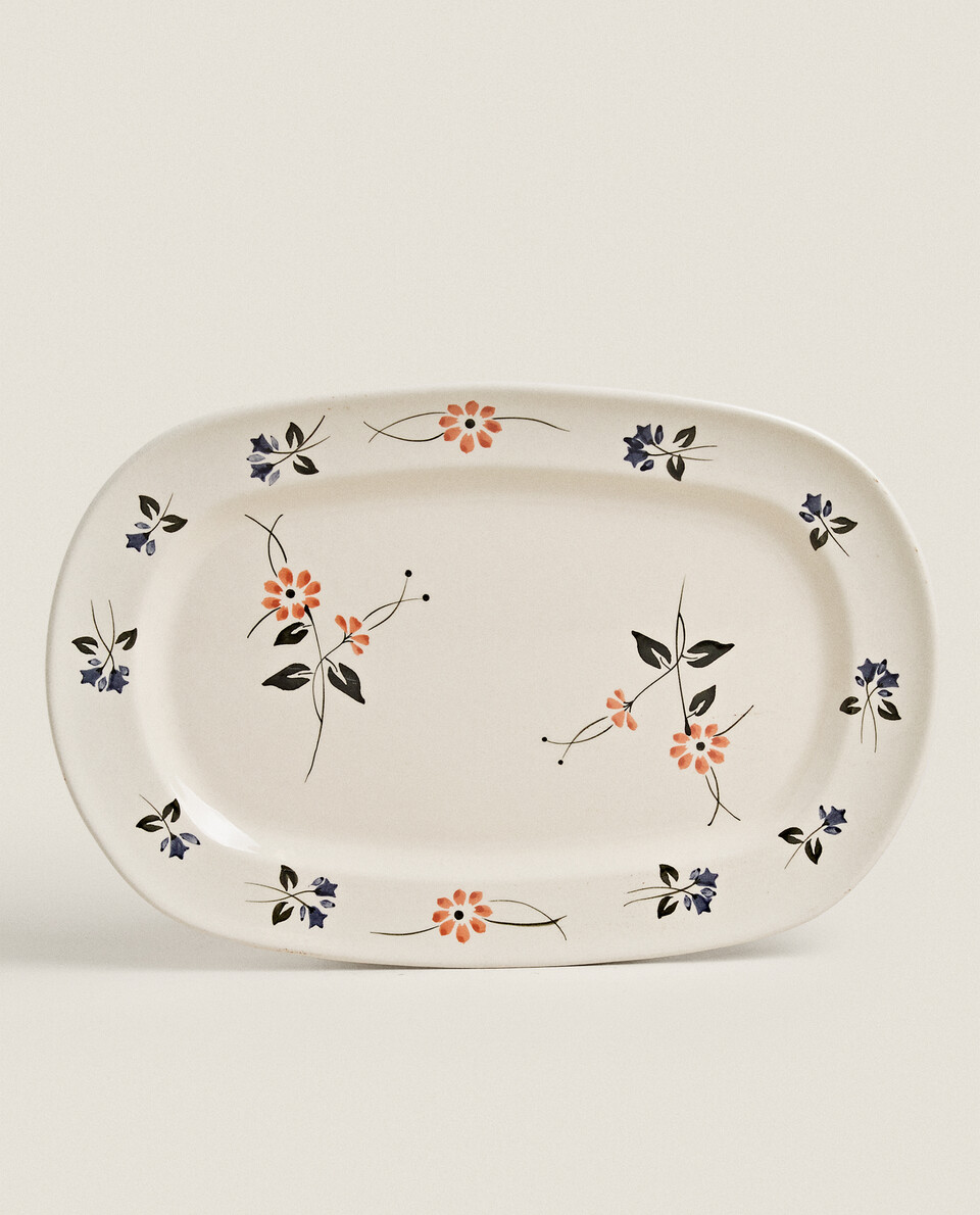 PAINTED FLOWER SERVING DISH