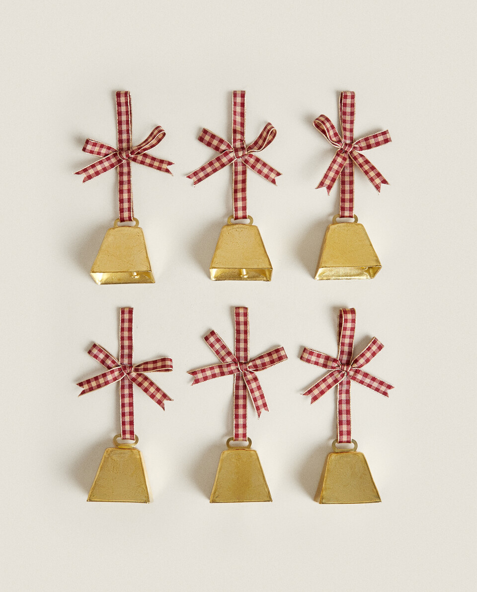 PACK OF TARTAN CHRISTMAS BELL ORNAMENTS (PACK OF 6)