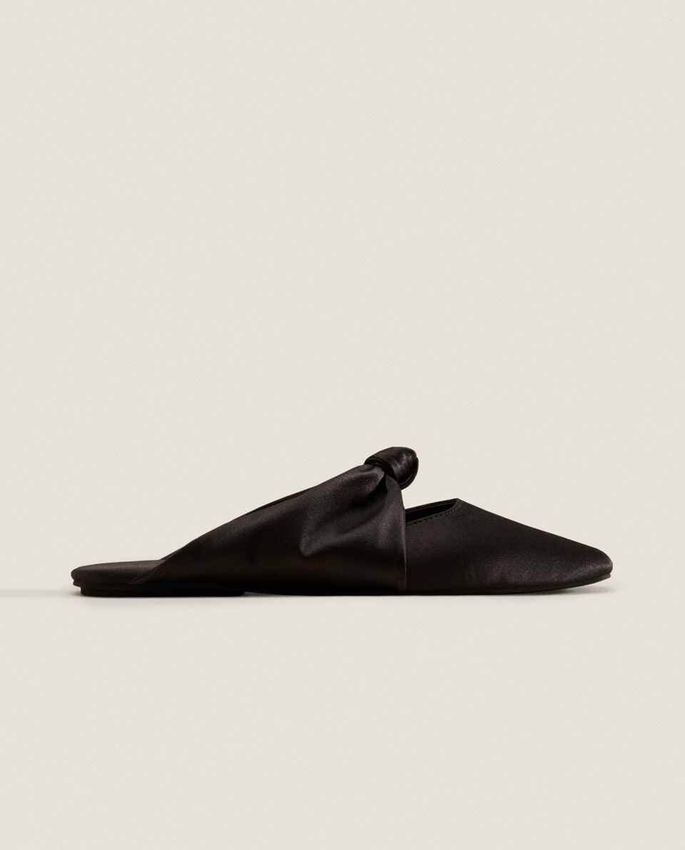 Sateen slippers with bow