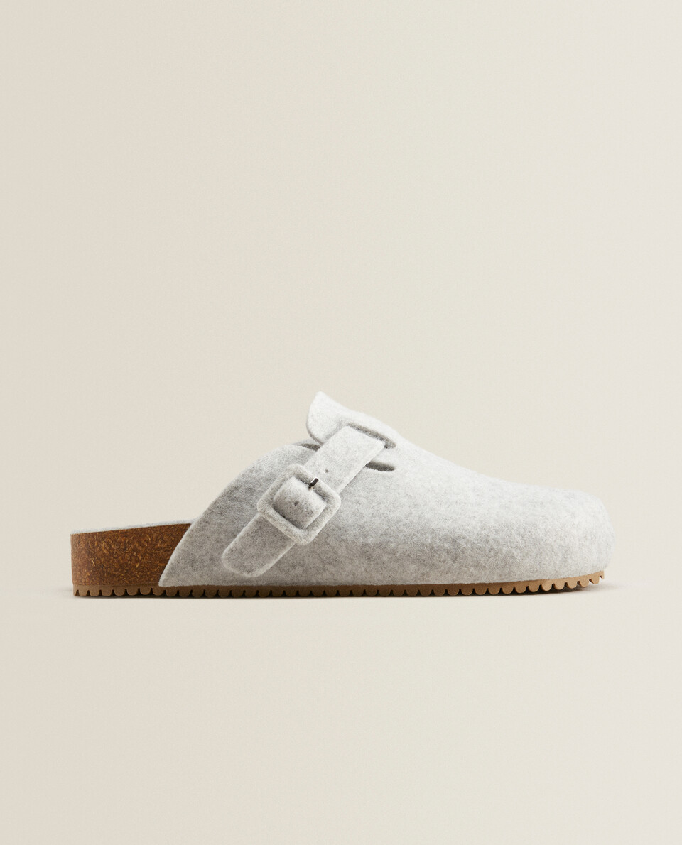 COVERED BUCKLE FELT MULE SLIPPERS | France