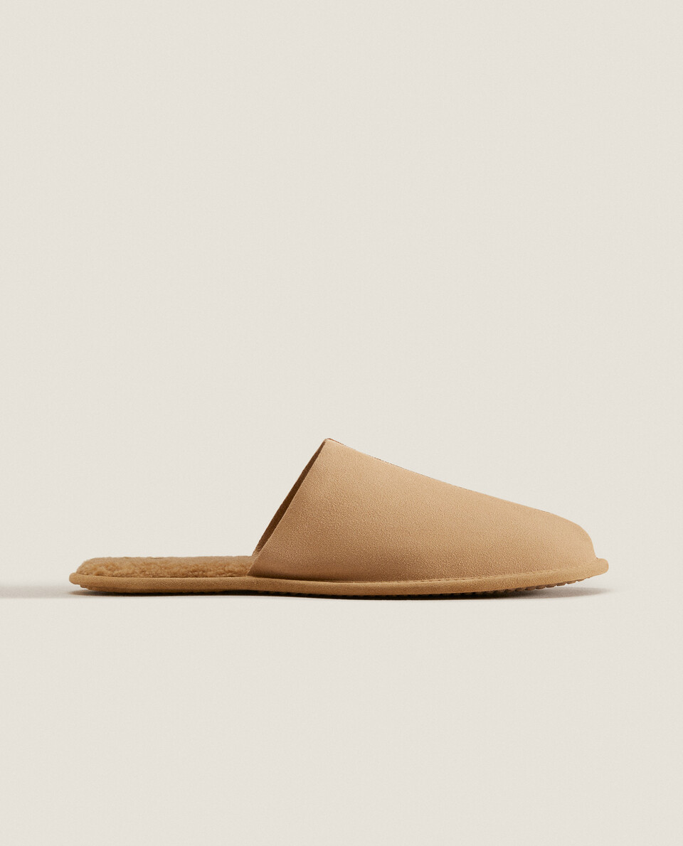 LEATHER MULE SLIPPERS FAUX SHEARLING | Zara United States of America