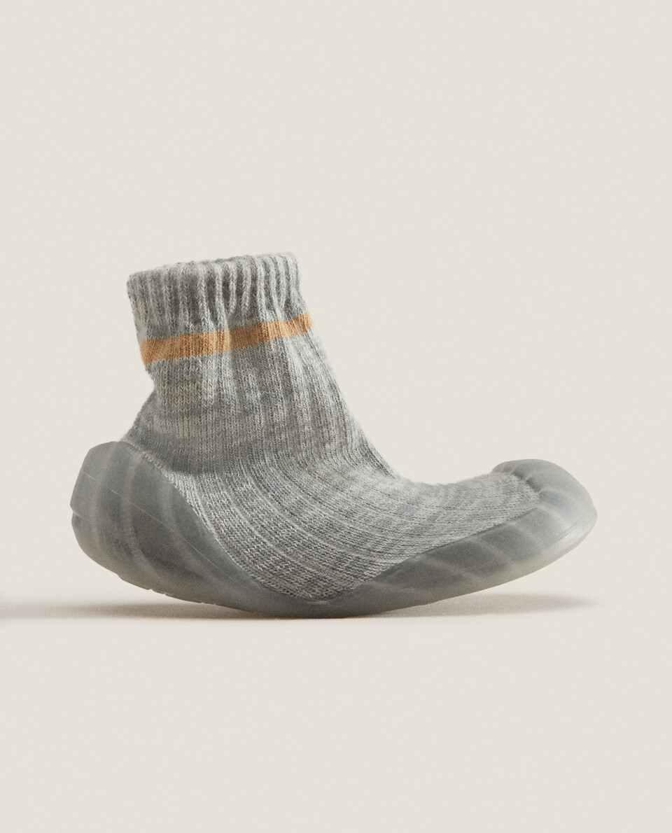 KNIT SOCK-STYLE SLIPPERS