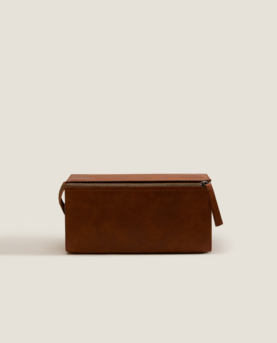 Large rigid leather toiletry bag