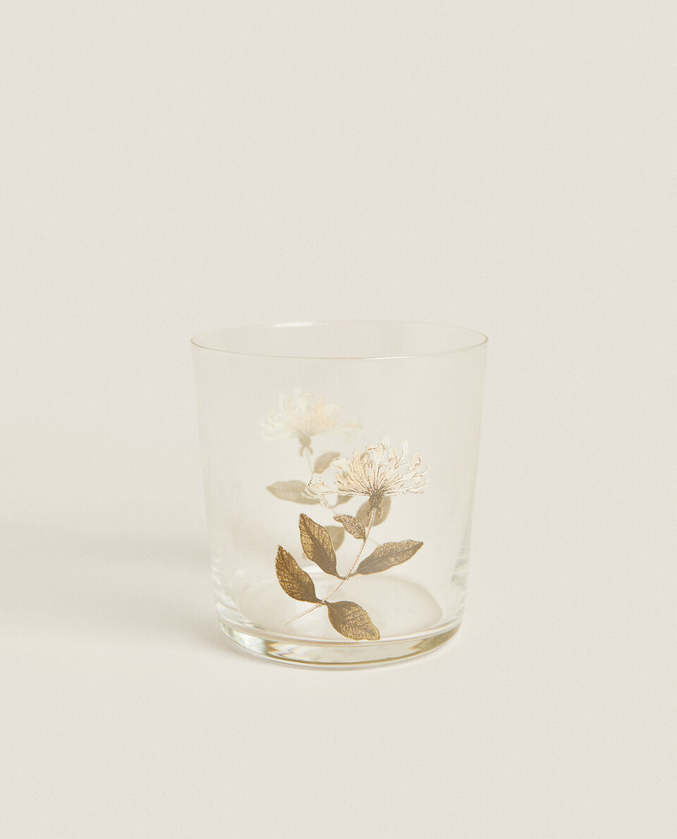 花卉絹印玻璃杯
