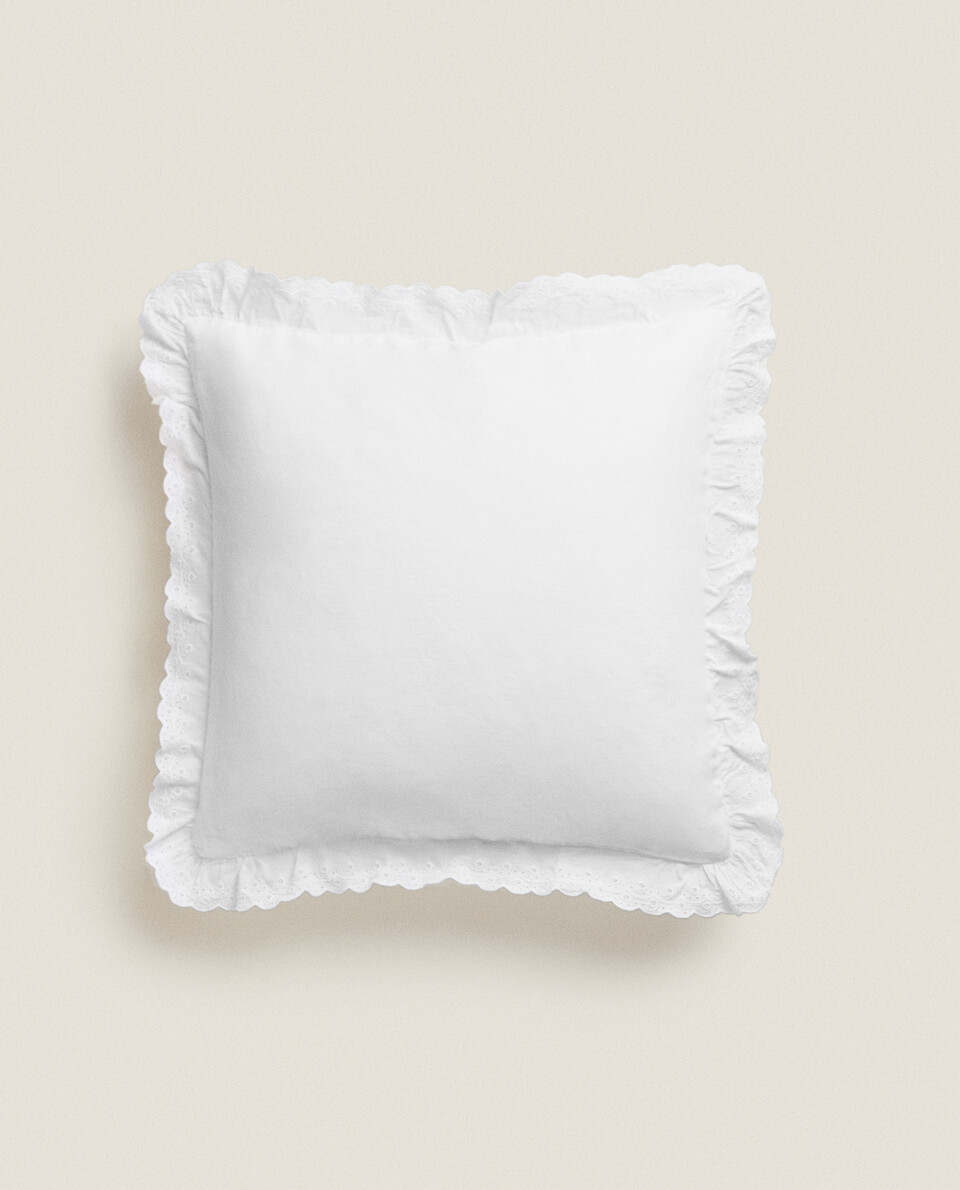 RUFFLE EMBROIDERED CUSHION COVER