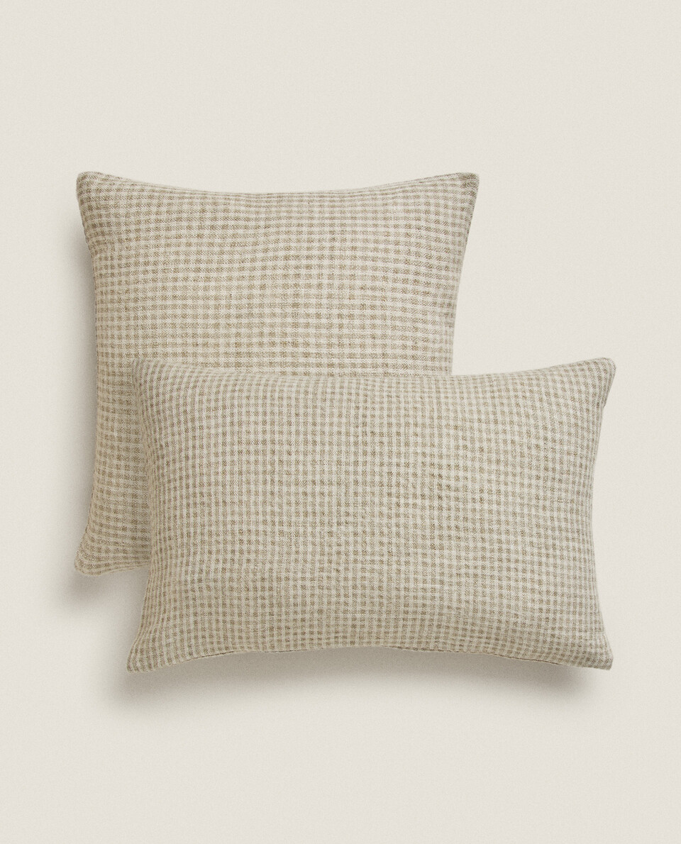 CHECKED LINEN CUSHION COVER