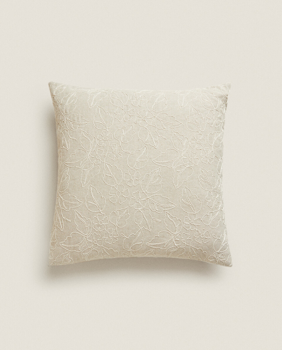 FLORAL EMBROIDERED CUSHION COVER
