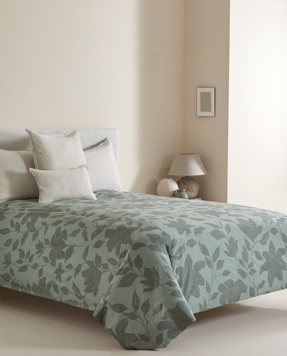 Ensemble Housse De Couette King Size 3 Pièces - Motif Floral Vert Sage - Microfibre
