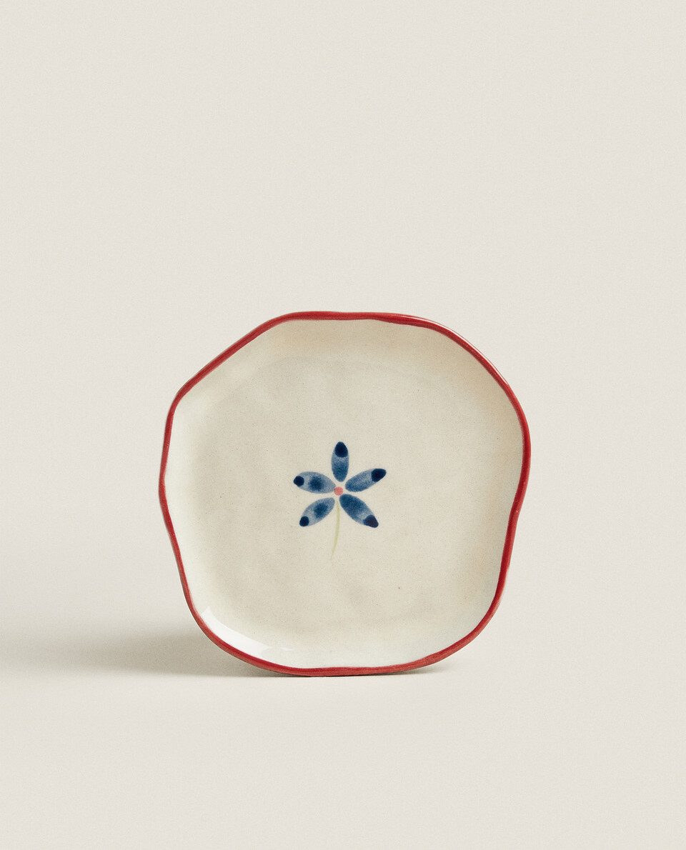 花卉圖案紅陶製麵包盤