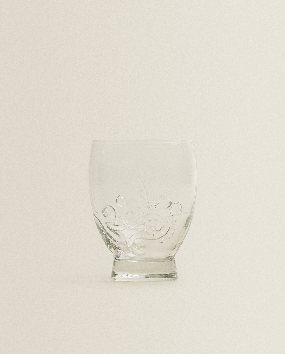 엠보스드 플로랄 디자인 글라스 컵