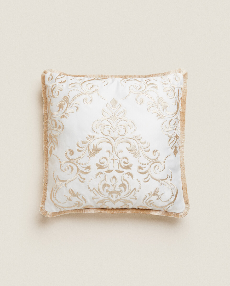 DAMASK EMBROIDERED CUSHION COVER