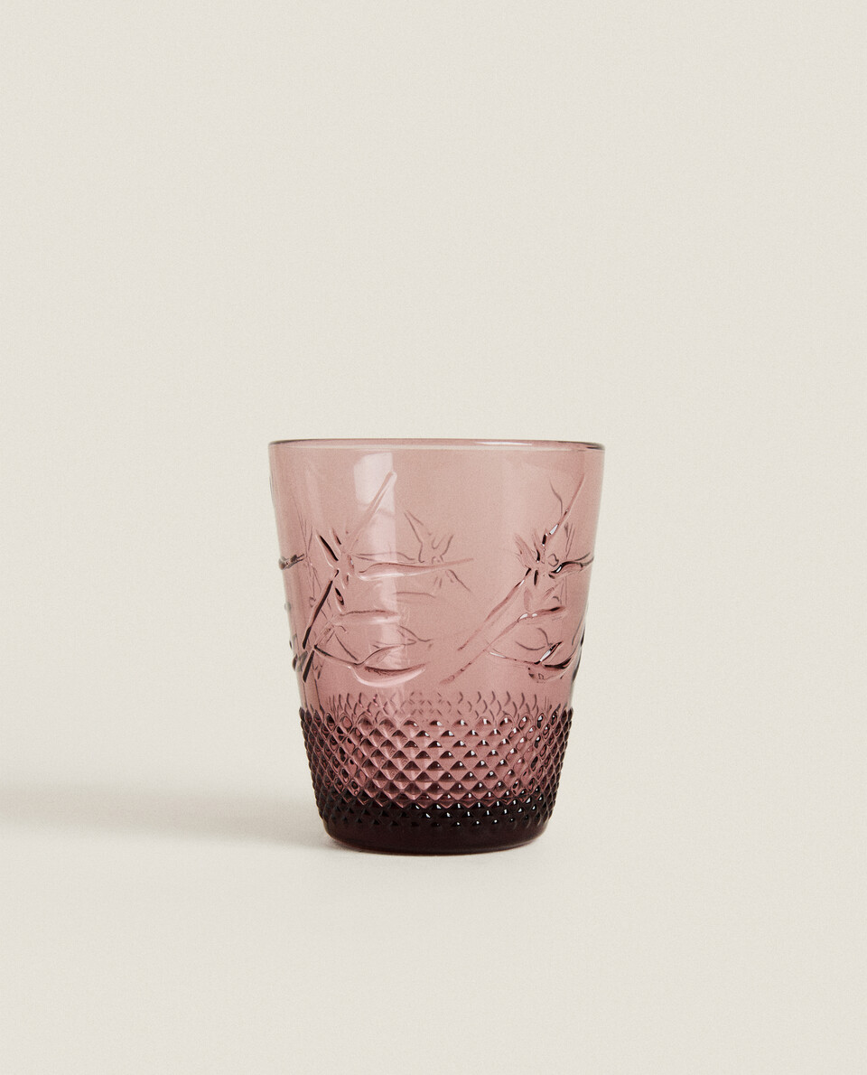 엠보스드 리프 디자인 글라스 컵