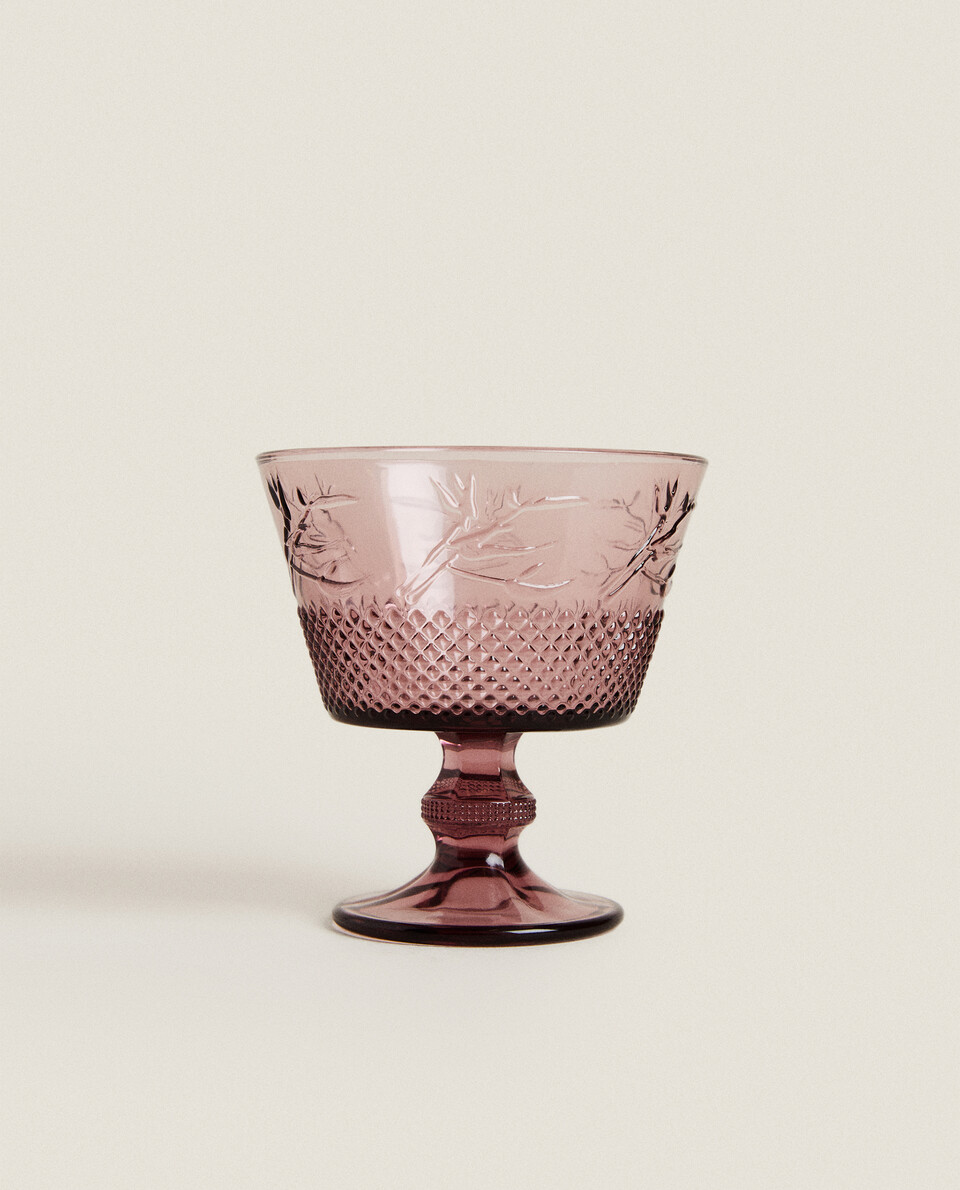 GLASS ICE-CREAM CUP WITH RAISED LEAF DESIGN