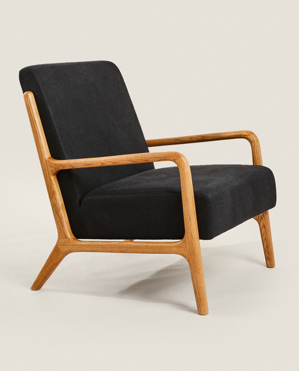 ASH WOOD AND LINEN ARMCHAIR