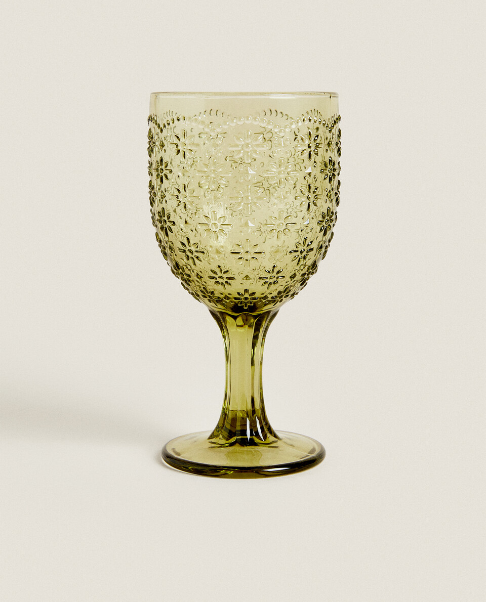 花朵浮雕玻璃葡萄酒杯