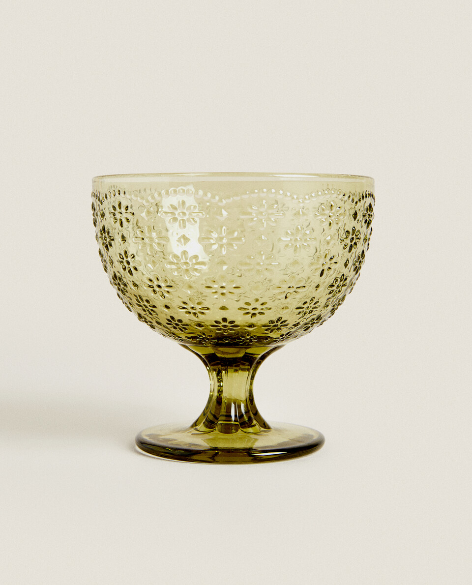 RAISED FLORAL DESIGN GLASS ICE-CREAM CUP