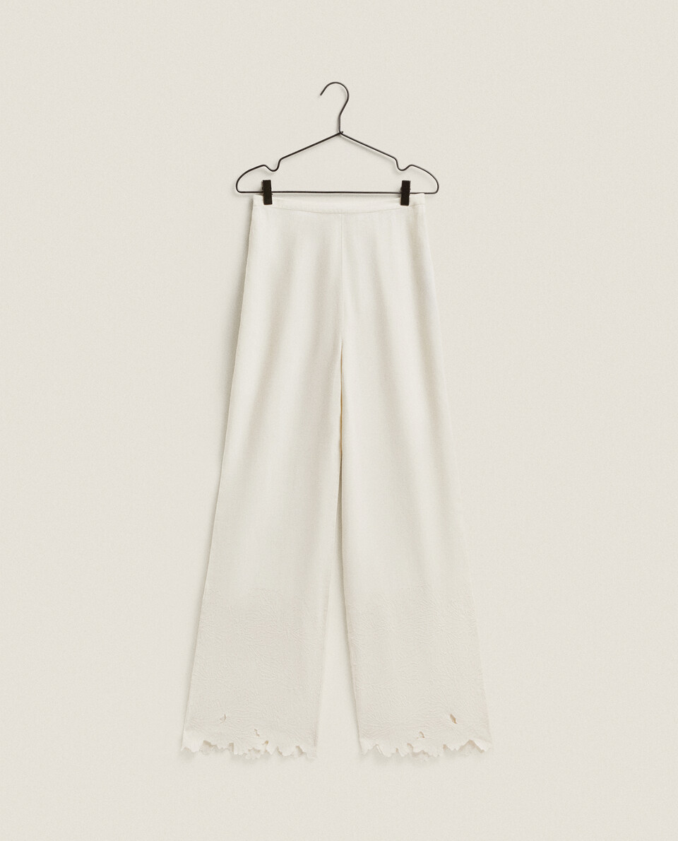EMBROIDERED TROUSERS WITH CUTWORK