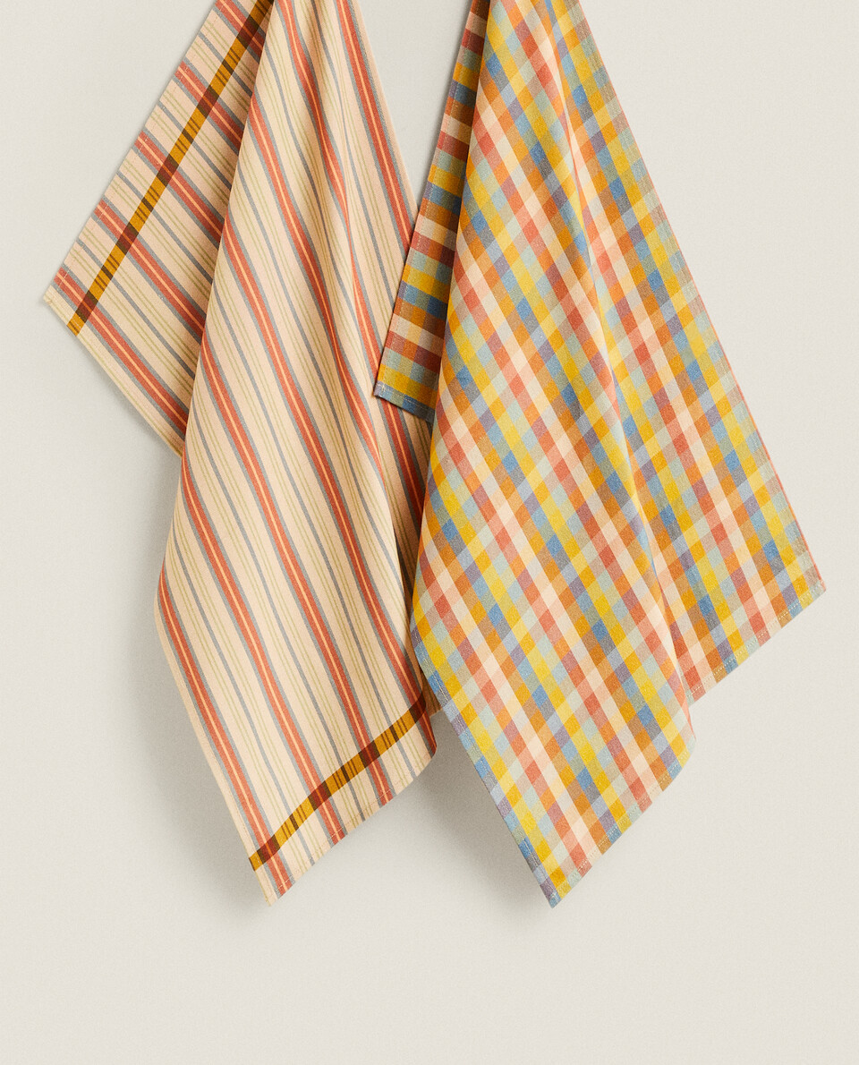 MULTICOLOURED CHECKED TEA TOWEL (PACK OF 2)