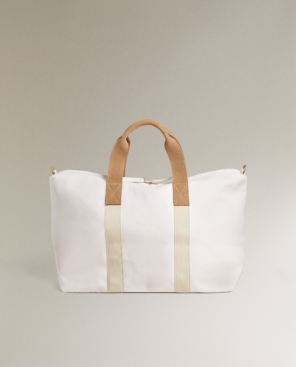 FABRIC TOTE BAG WITH LEATHER DETAIL Zara Home Deutschland