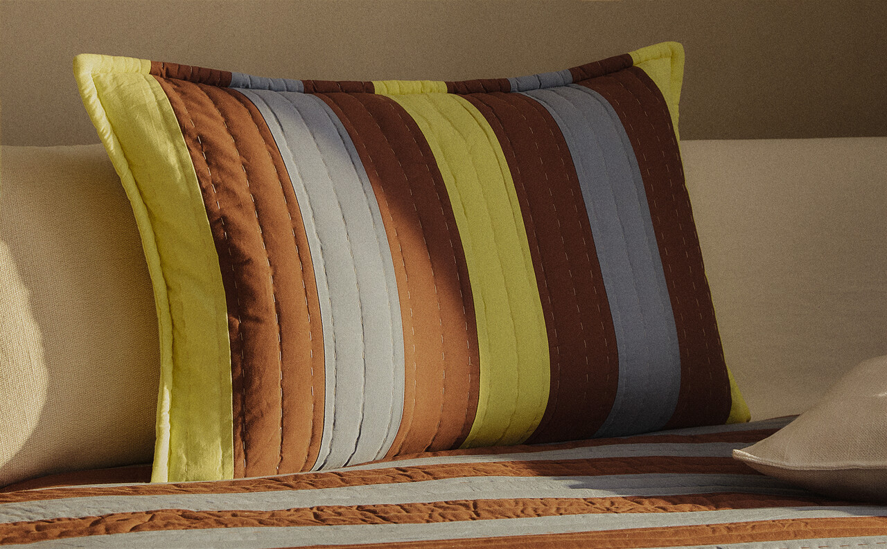 Cotton Cushion Cover | Floral & Geometric Print | Mustard Yellow & Blue
