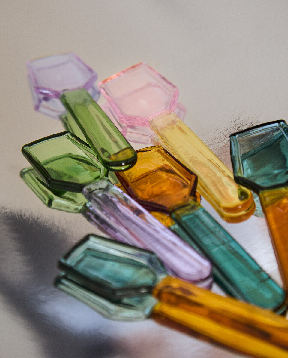 PACK OF MULTICOLORED BOROSILICATE GLASS ICE CREAM SPOONS (PACK OF 6)