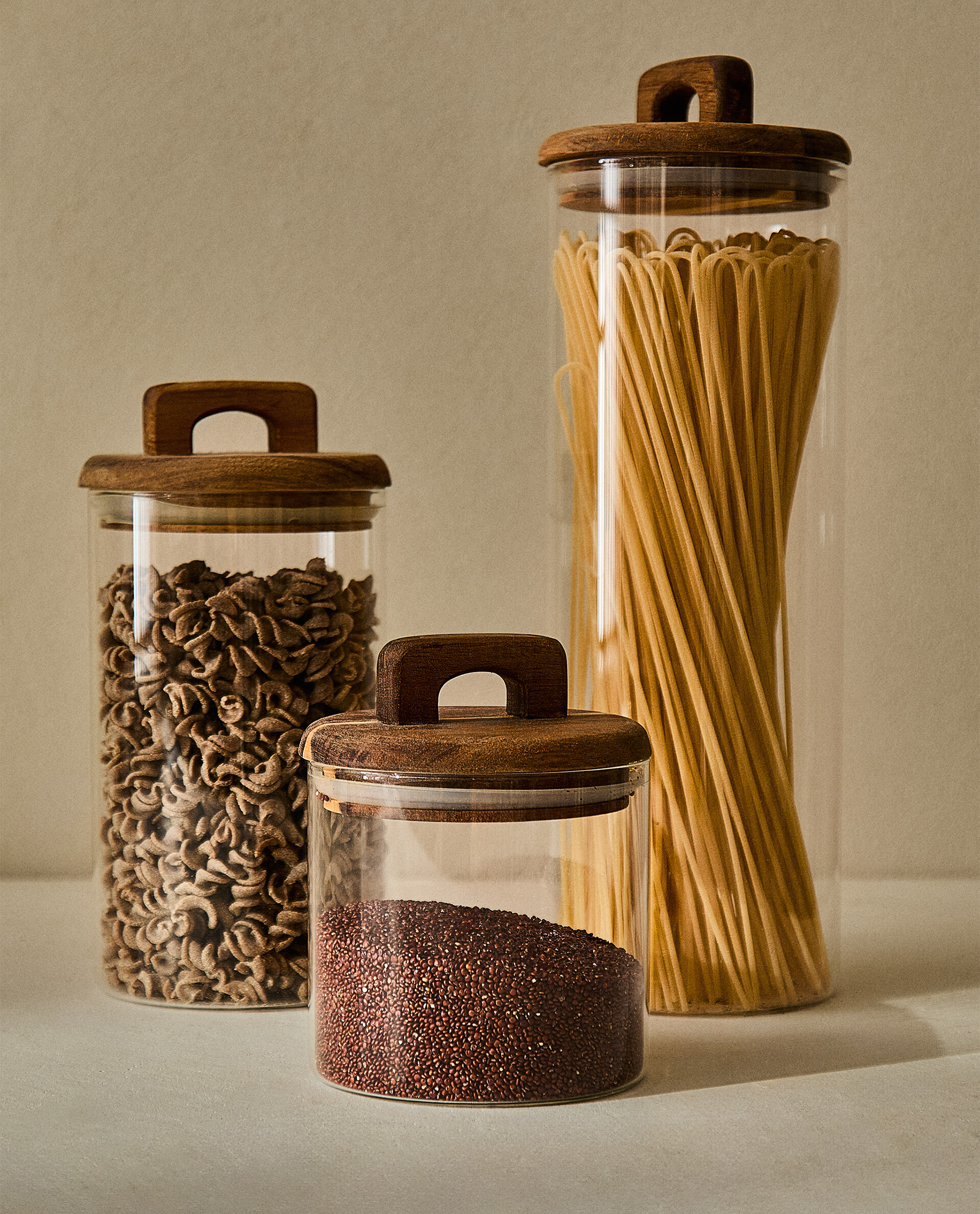 BOROSILICATE GLASS AND WOOD STORAGE JAR