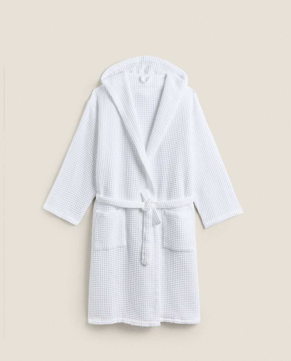 COTTON WAFFLEKNIT BATHROBE BATHROBES AND SLIPPERS BATHROOM Zara
