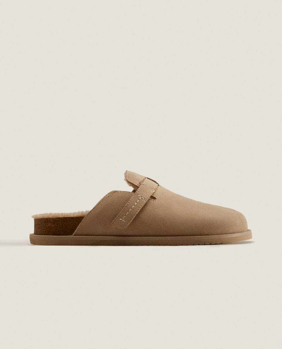 WARM LEATHER MULE SLIPPERS
