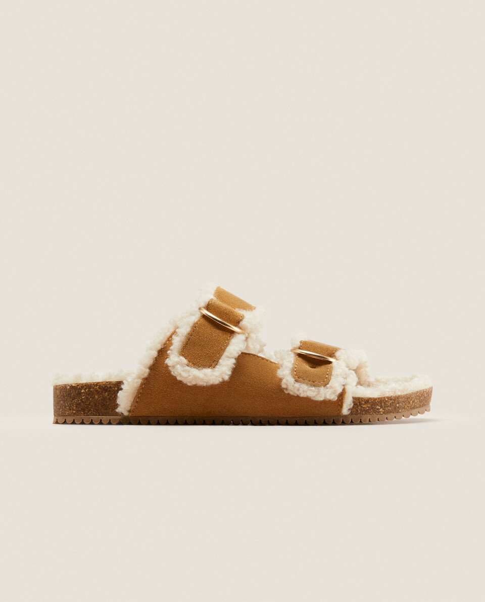 LINED LEATHER DOUBLE-BUCKLE SANDALS