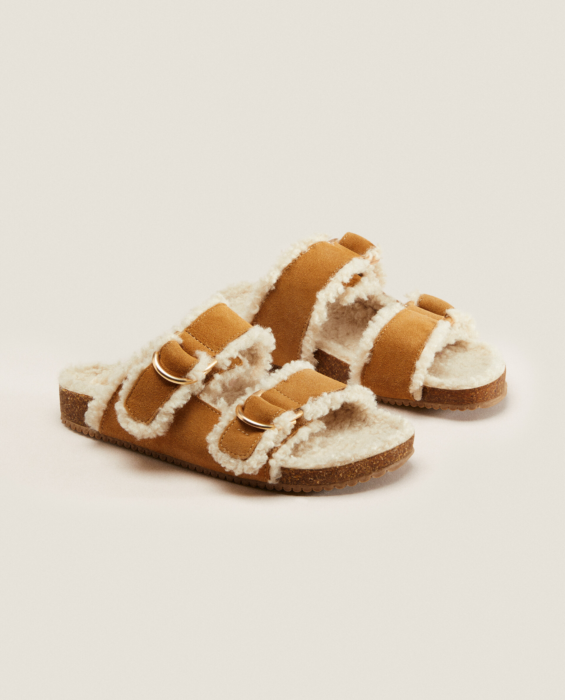 Leather double top buckle sandals