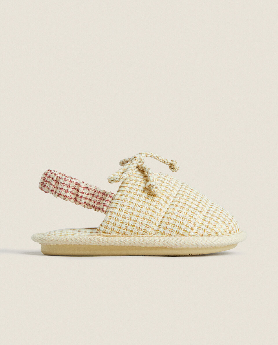 QUILTED GINGHAM SLIPPERS