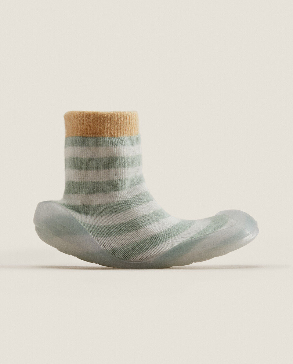STRIPED SOCK-STYLE SLIPPERS