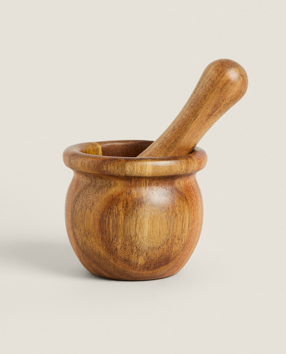 WOODEN PESTLE AND MORTAR