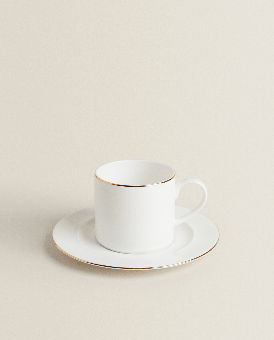 RIMMED BONE CHINA TEACUP AND SAUCER
