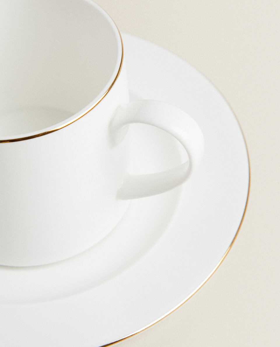 RIMMED BONE CHINA TEACUP AND SAUCER