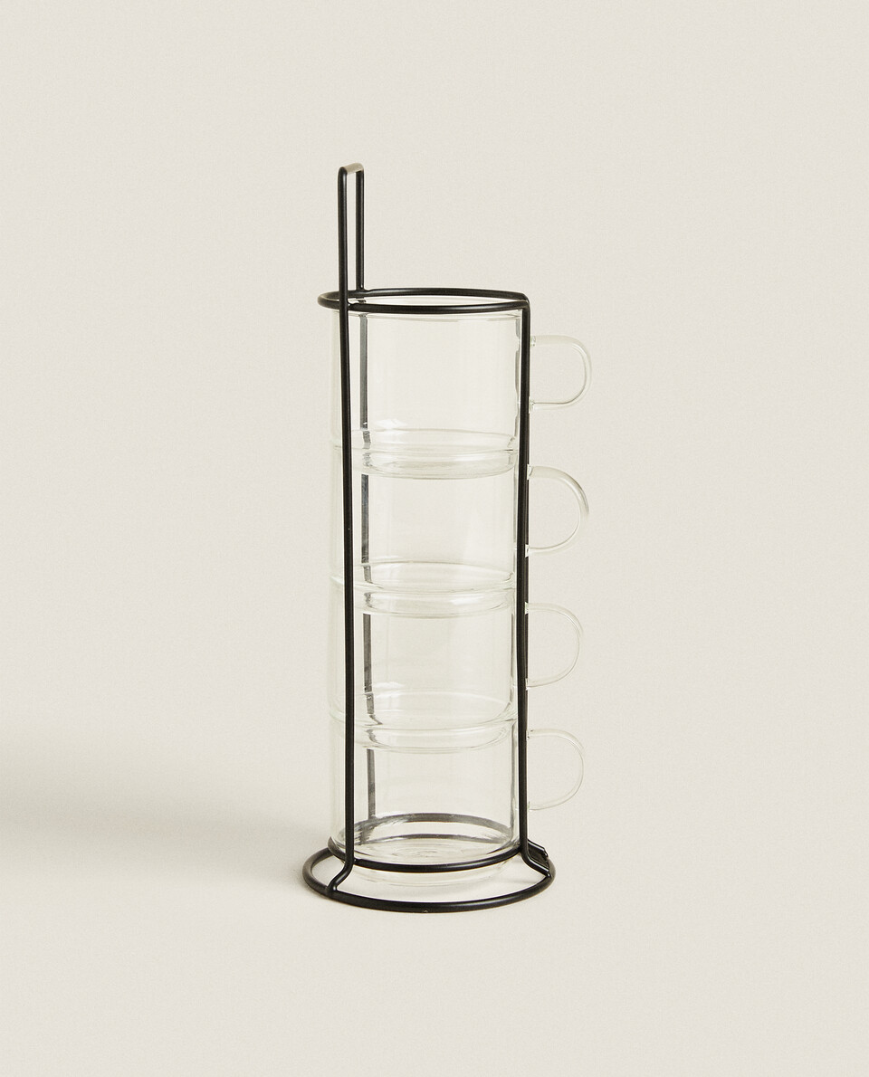 BOROSILICATE GLASS CUP TOWER (SET OF 4)