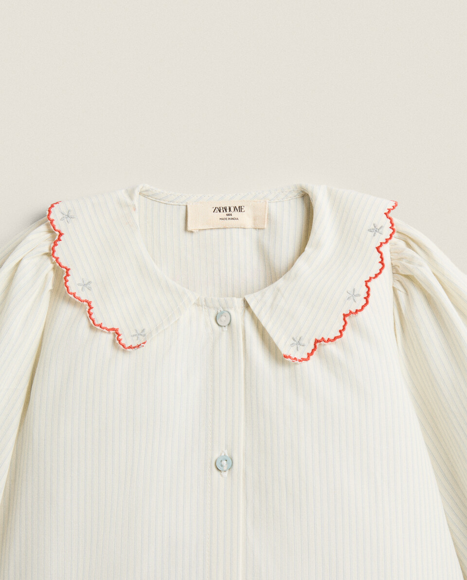 CHILDREN'S COTTON PYJAMAS WITH EMBROIDERED FLORAL COLLAR