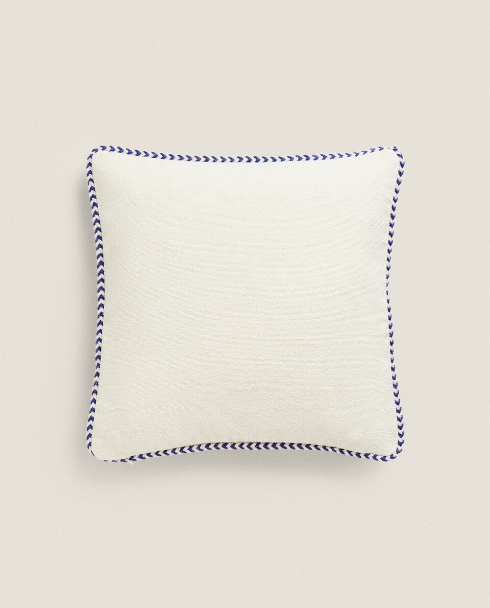WOVEN CUSHION COVER WITH TRIM