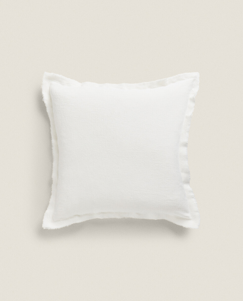 FRINGED LINEN CUSHION COVER CUSHIONS LIVING ROOM Zara Home Kuwait