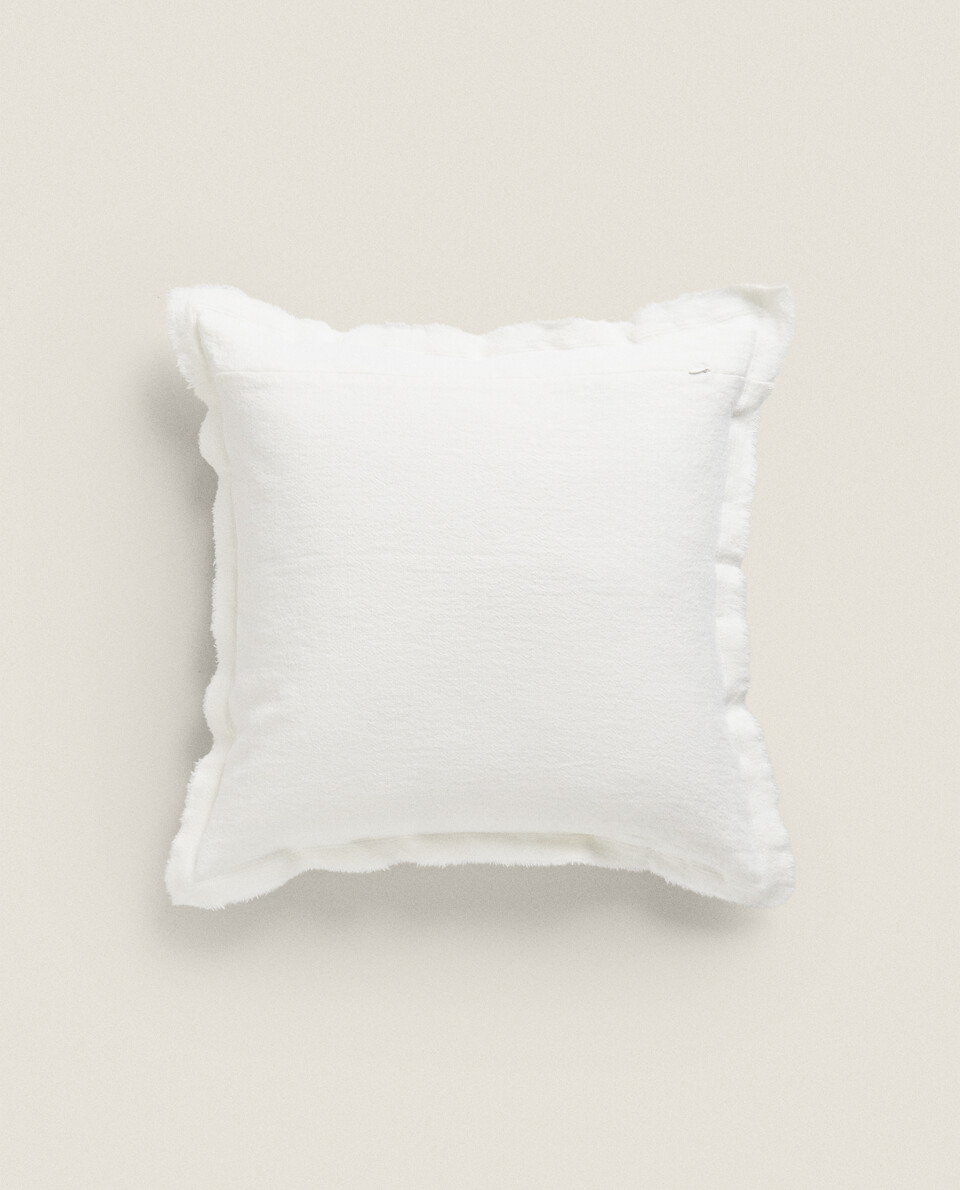 FRINGED LINEN CUSHION COVER