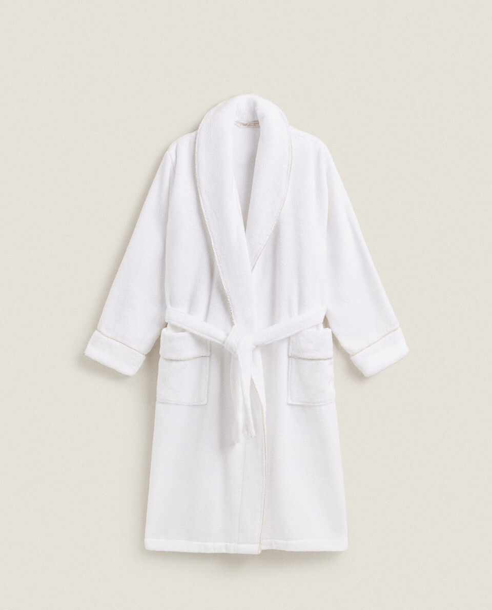 LINEN PIPED DRESSING GOWN