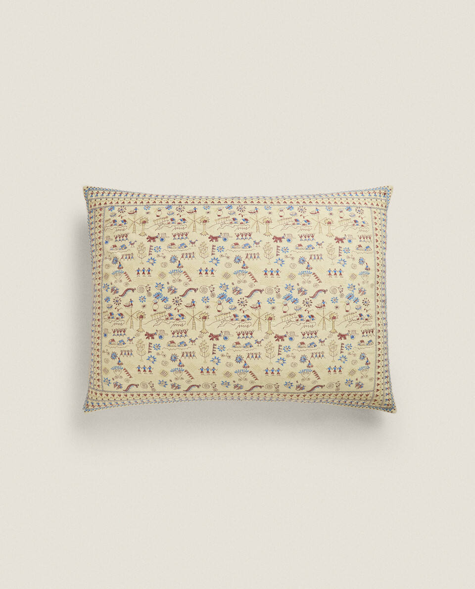 EMBROIDERED LINEN COTTON THROW PILLOW COVER