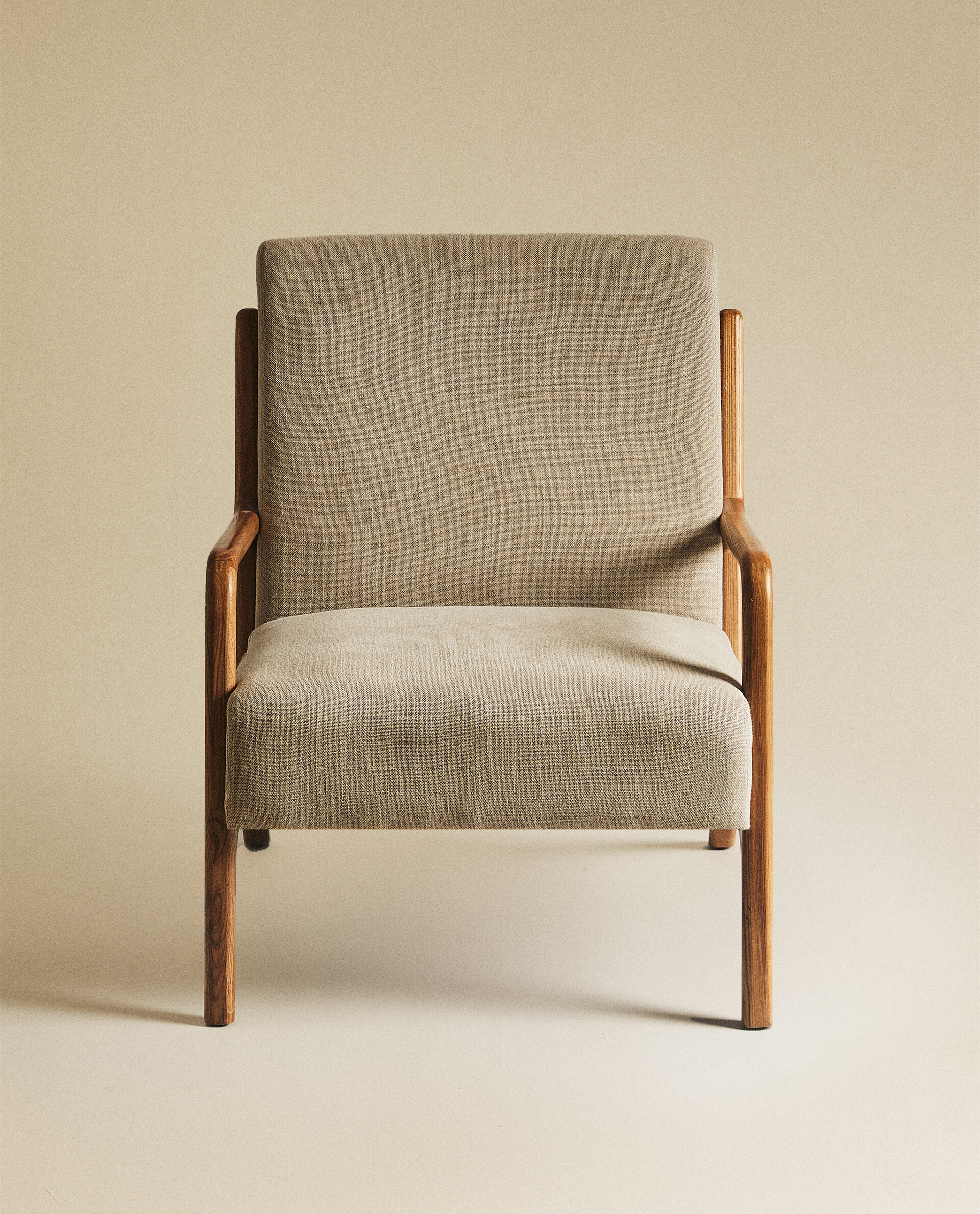 Wood and linen armchair hot sale