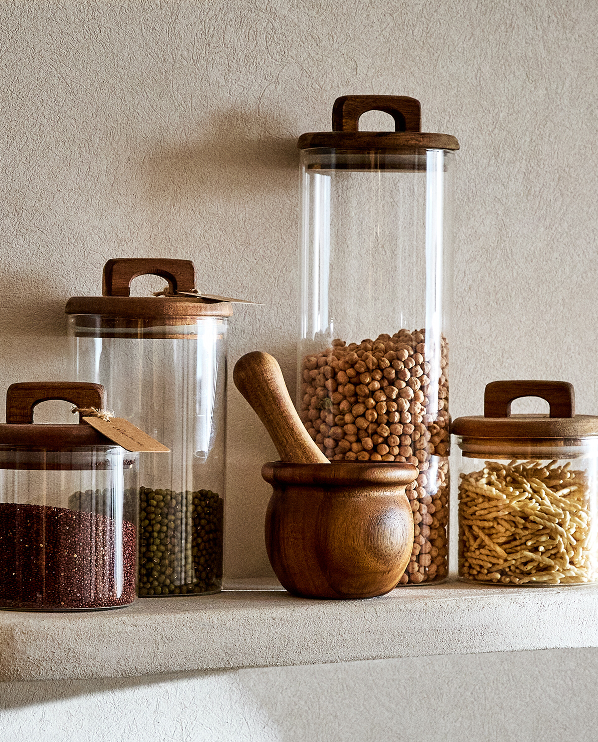 Glass canisters with on sale wooden lids