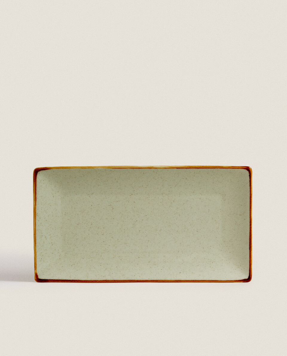Rectangular porcelain serving dish with antique finish rim zara home