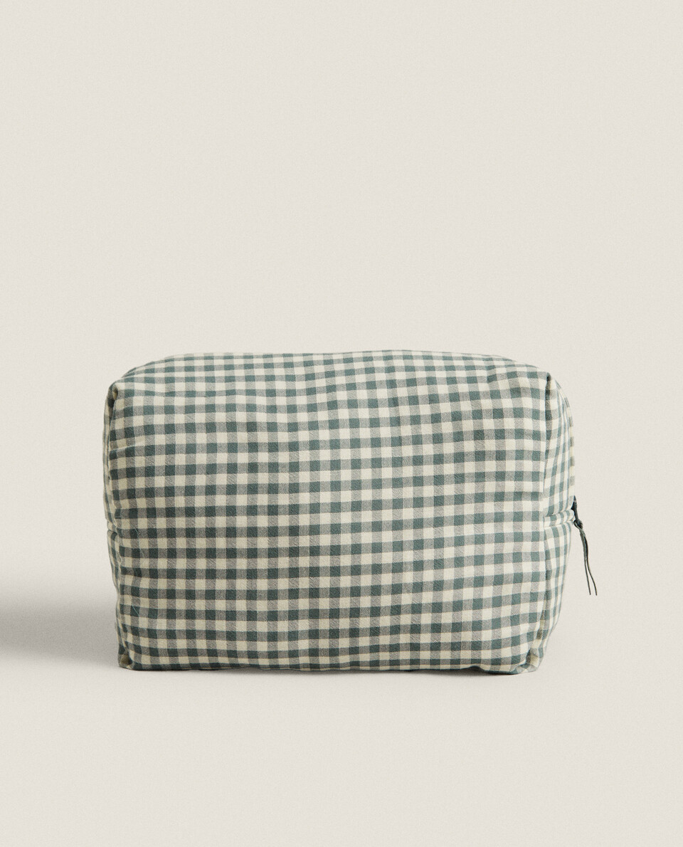 CHILDREN'S LARGE COTTON MUSLIN CHECK TOILETRY BAG