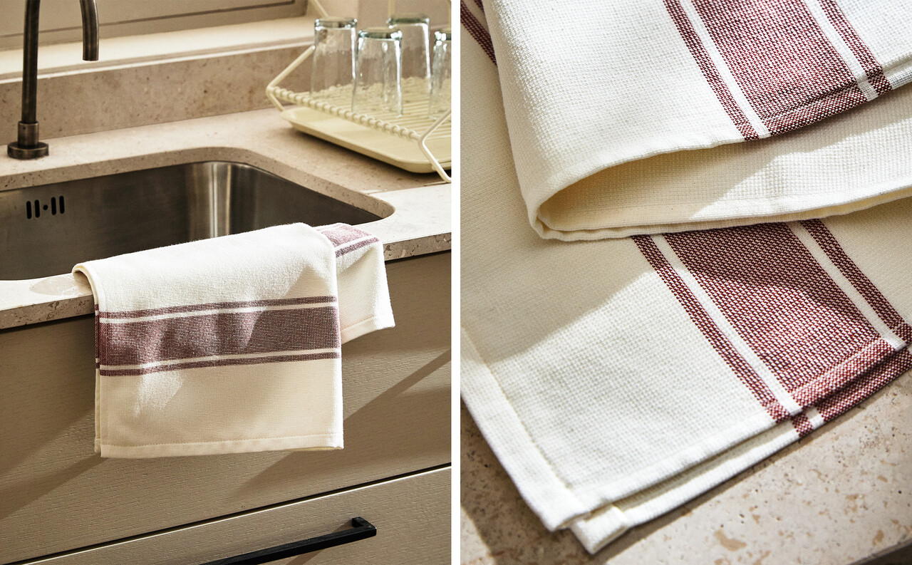 Set of 2 Linen Fish Print Kitchen Towels, Rustic Linen Tea Towel