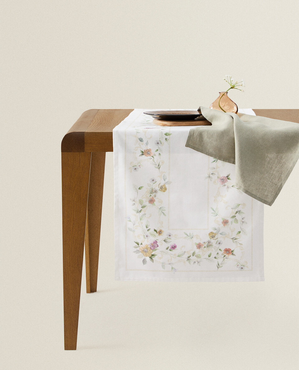 PRINTED COTTON SATEEN TABLE RUNNER