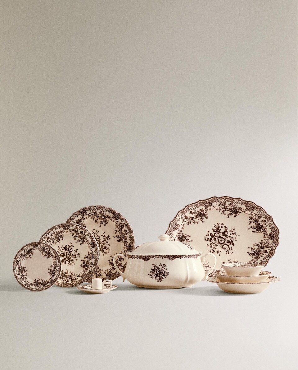 BROWN FLORAL EARTHENWARE TABLEWARE - Tableware set - KITCHEN & DINING - DINNERWARE | Zara Home United States of America | Zara Home United States of America