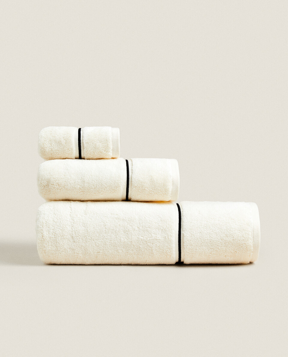 EMBROIDERED TRIM BATH TOWEL Zara Home Egypt